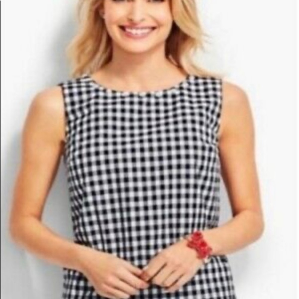 Talbots Gingham Shell Tank Top Embellished Neckline Plaid Womens 10 petite